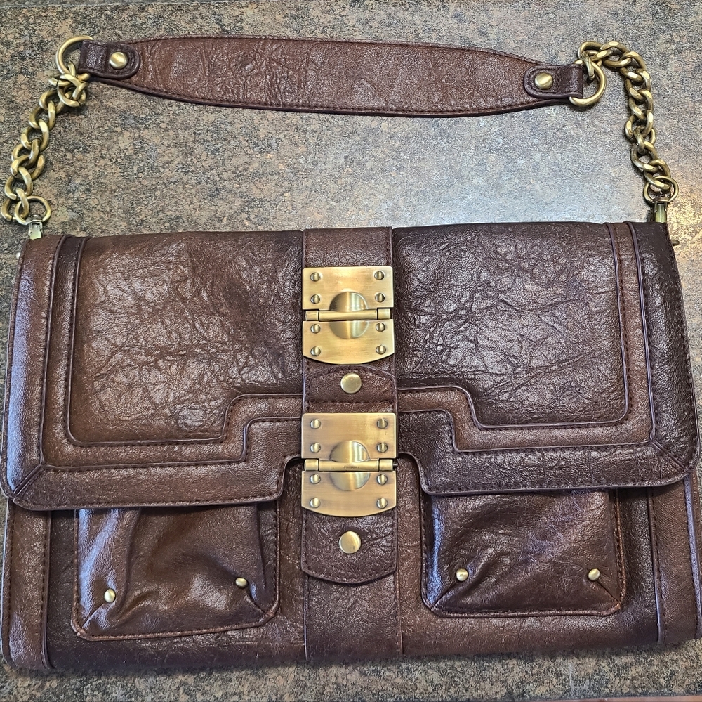 Leather Shoulder Bag with Gold-Tone Hardware